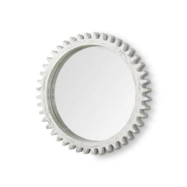 Homeroots 35.5 in. Whitewashed Round Wood Frame Wall Mirror 376371